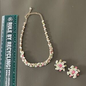 Vintage Glam Floral Necklace and ClipOn Earring Set